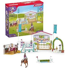 schleich 42440 zirgu kluba draudzības turnīrs, 86 daļīgs rotaļu komplekts ar 2 Šleiha zirgu figūriņām, 2 pilnībā pārvietojamām meiteņu figūrām un daudziem aksesuāriem, rotaļlieta bērniem no 5 gadu vecuma