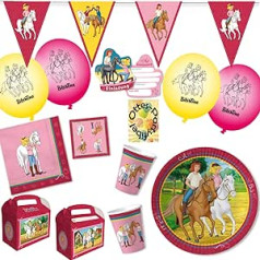 HHO Bibi un Tina Party Favor Boxes Set 57tlg. 6 bērniem Šķīvji Krūzes Salvetes Ielūgumi Baloni Bunting