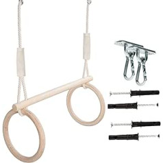 Gym Rings/Flying Rings - 2-in-1 Multifunctional Trapeze Swing with Wooden Rings - Trapeze for Hanging - Supports up to 100 kg - 100% Eco and Made in the EU