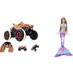 Hot Wheels Remote Control Tiger Shark Monster Truck with 'Terrain Stomp' Technology & Barbie Dreamtopia Mermaid, Barbie Mermaid with Pink Hair