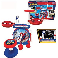 Lexibook Spider K610SP Bērnu bungu komplekts Īsta digitālā bungu skaņa, 8 piezīmju tastatūra, MP3 spraudnis, sēdeklis iekļauts, zils/sarkans, daudzkrāsains