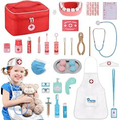 GAGAKU Wooden Toy Doctor's Set for Children Dentist Set Doctor Play Set for Toddlers and Children Aged 3+ 4 5 6 Years Boys and Girls