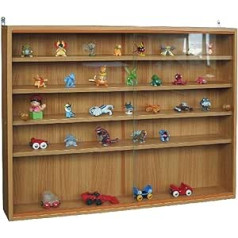 Collector's Display Cabinet with 2 Sliding Doors Made of Safety Glass and 4 Beech Shelves 80 x 60 x 9 cm Wall Shelf Decoration Storage Cabinet Protection Collecting Wood