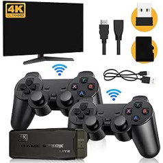 Retro konsole Plug and Play Game Stick TV spēļu konsole ar 2 Bluetooth spēļu paneļiem, 15000+ spēles, 12 emulatori, 4K HDMI izeja, videospēļu konsole, USB bezvadu spēļu zibatmiņa, spēļu dāvana (64G)