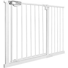 Aufun Stair Safety Gate, Children's Door Safety Gate, No Drilling, Door Gate with Pressure Attachment, Self-Closing, Expandable with Separate Extension, 105-115 cm Wide, Metal Grille (White)