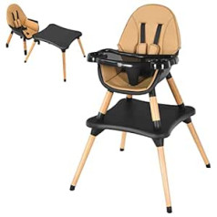 COSTWAY 4-in-1 aukšta kėdutė kūdikiui, aukšta kėdutė, valgomojo kėdė, vaikiška kėdutė, reguliuojamas aukštis, kūdikio kėdutė, kombinuota aukšta kėdutė su saugos diržu ir nuimamu padėklu (ruda)