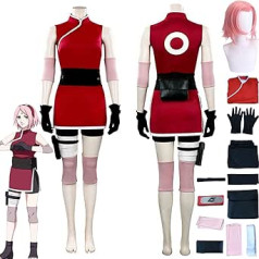 Tjmiaohao Anime varonis Haruno Sakura Cosplay kostīmu komplekts lomu spēle Uniforma pilns komplekts Helovīna karnevāla ballītes uzvalks ar parūku galvassegu meitenēm