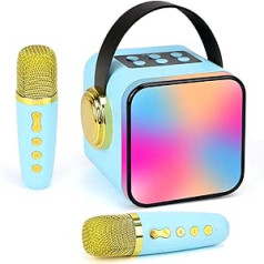 Mini karaokės aparatas vaikams, nešiojamasis Bluetooth karaokės garsiakalbis su 2 belaidžiais mikrofonais, karaokės aparatas namų vakarėliui, gimtadienio dovanos mergaitėms ir berniukams (mėlyna)