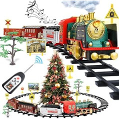 FRUSE Electric Train Toy, Toy Train Set with Smoke, Light and Sound, 4 Cars, Railway Children Electric with Steam Locomotive, Cargo Car and Rails, Ideal for Children from 3 Years