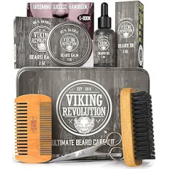 Viking Revolution Beard Care Set for Men - Ultimate with 100% Boar Bristles Beard Brush, Wooden Beard Comb, Beard Balm, Beard Oil, Moustache & Beard Scissors