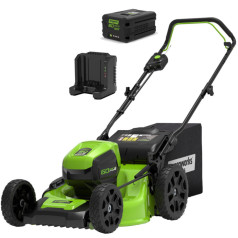 Greenworks 60v zāles pļāvējs 46cm greenworks gd60lm46hpk4 - lādētājs + 4ah akumulatoru komplekts - 2502807ub