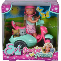 Evi love doll friends on a scooter