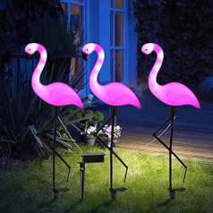 3 x Flamingo-Solarleuchten, rosa Flamingo, solarbetriebene Glasfaser, dekorative Beleuchtung, Hofkunst, Gartendekoration, Einweihungsgeschenk, bestes Geschenk für Frauentag