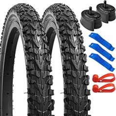 YunSCM Pack of 2 16 inch tyres 16 x 1.75 ETRTO 47-305 Plus 2 pack 16 inch inner tube 16 x 1.5/1.75 AV32 mm valve compatible road bike 16 x 1.75 bicycle tyre and inner tube