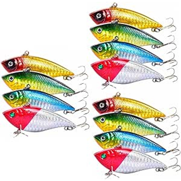 Unomor Pack of 12 Makšķerēšanas mānekļi Hologrāfisks The Guncle Pike Lure Holographic Rolling Balls Galda lampa Makšķerēšanas māneklis auduma bumba Īkšķis Bait with Holographic Skin Three Hooks