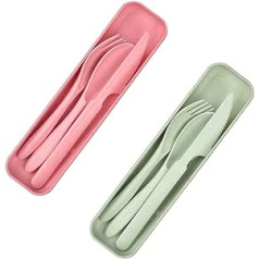 2 Sets of Travel Cutlery Sets Reusable Camping Cutlery Portable Cutlery Sets Plastic Tableware Sets with Case for Travel Picnic Camping