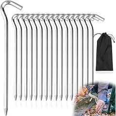 Tokeya Tent Pegs 16 Pieces 18 cm Tent Pegs Garden Stakes Pegs Beach Tent Hooks Strong Metal Tents Pegs Aluminium Alloy Pegs for Hard Floors Camping Outdoor Fishing and Camping