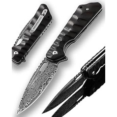 DRACHENADER Pocket Knife Folding Knife Damask Black with Belt Clip Small, One-Handed Quick One-Handed Knife Flips Perfect (Ball Bearings) for Outdoor Camping Hiking