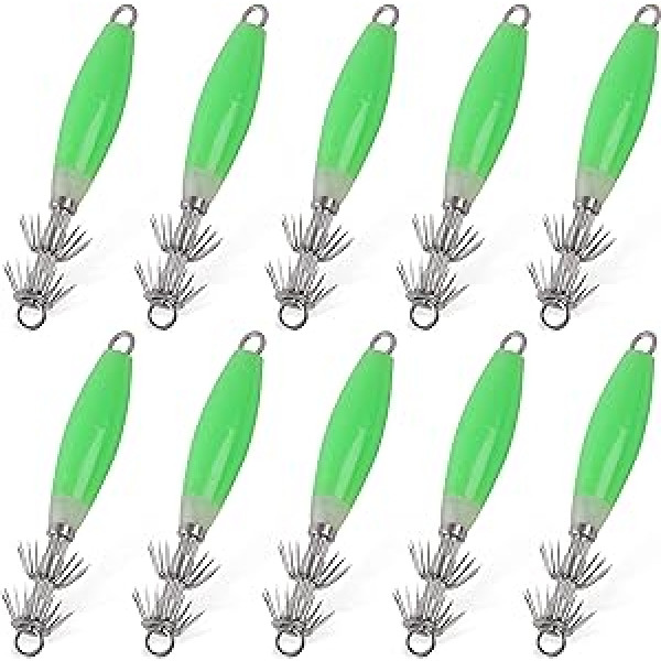 Luminous Squid Jig Hooks Sālsūdens 5gab/10gb Luminous Squid Jig Set Fluorescent Squid Sleeve Jig Octopus Squid Lure Hard Fishing Lure Set with Fishing Box