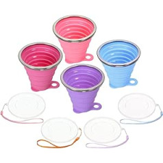 PATIKIL Zusammenfaltbare Wasserflasche 4 Pack 270mL Reisen Klappbecher Silikon Tragbar Trinken Becher Set für Camping Wandern Draußen Blau Rosenrot Lila Rosa