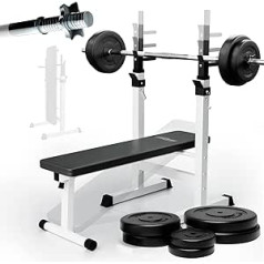 Physionics® svaru sols ar stieņa komplektu, svari 40/70/100 kg, iegremdēšanas stacija, līdz 200 kg, salokāms, regulējams augstums, 140/165 cm daudzfunkcionāls treniņu sols, plakans sols