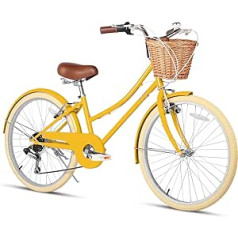 Glerc Missy Girls' Cruiser Shimano 6 ātrumu hibrīda pilsētas velosipēds jauniešiem, kas vecāki par 6 gadiem, ar pītu grozu, viegls, dažādās krāsās, 20 collas / 24 collas / 26 collas