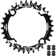 CNC velosipēda ķēdes gredzens, 30T/32T/34T/36T/38T zobu ķēdes gredzens, alumīnija šauri plati vienas ķēdes gredzeni, 104 mm BCD