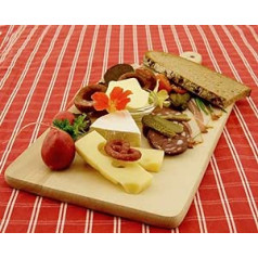 4 robust, large picnic wooden boards, steak plates and ham boards, rustic wooden buffet plates, buffet plates, natural, with rounded edges, in a set of 4: dimensions 1 approx. 42 cm x 20 cm with wooden grid