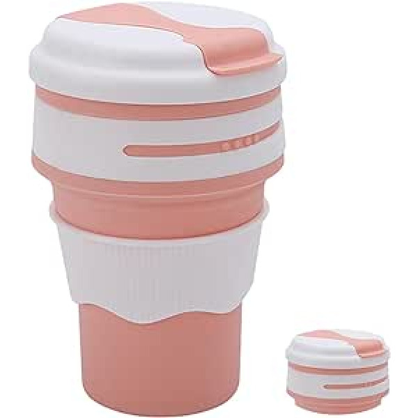 Faltbarer Becher, 350ml zusammenklappbare Silikonbecher mit Kunststoffverschlussdeckel Wiederverwendbares tragbares Becherset für Picknick, Camping, Outdoor-Wanderreisen (Rosa)