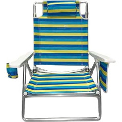 Caribbean Joe Chaby International Deluxe pārnēsājams plakans saliekams krēsls pludmalei un kempingam | Piecas guļus pozīcijas, spilvens, dzērienu turētājs, somas uzglabāšana | (Svītrains)