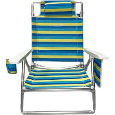 Caribbean Joe Chaby International Deluxe Portable Flat Folding Chair for Beach & Camping | Five Reclining Positions, Pillow, Drink Holder, Bag Storage | (Striped)