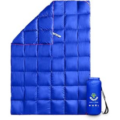 4Monster Down Blanket Lightweight Compact Outdoor Camping Blanket Super Warm Waterproof Packable Blanket for Travel, Picnics, Camping, Hiking (Grid Blue, Small: (50