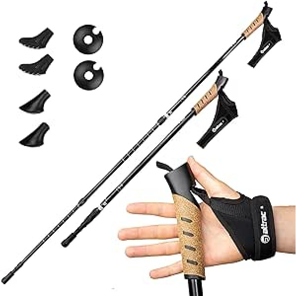 Attrac Nordic Walking Classic hiking sticks 69 - 136 cm available in various colours, aluminium trekking poles with anti-shock cushioning, telescopic adjustment & lightweight with workout and app, optional carry bag.