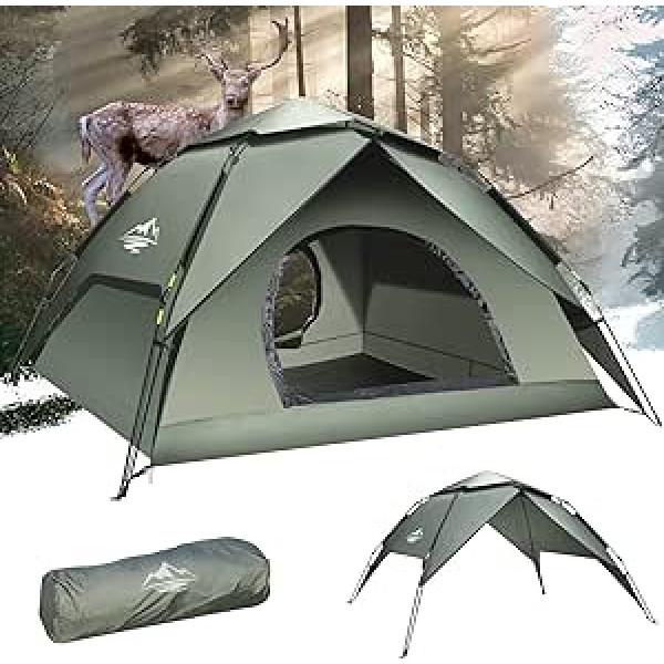 Camping Zelt Automatisches Sofortzelt 2-3 Personen Pop Up Zelt, Doppelschicht Wasserdicht & Winddichte Ultraleichte Kuppelzelt UV Schutz Einfache Einrichtung für Trekking, Familien, Rucksackreisen