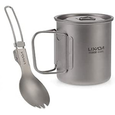 Lixada Titanium Collapsible Mug with Lid and Folding Fork