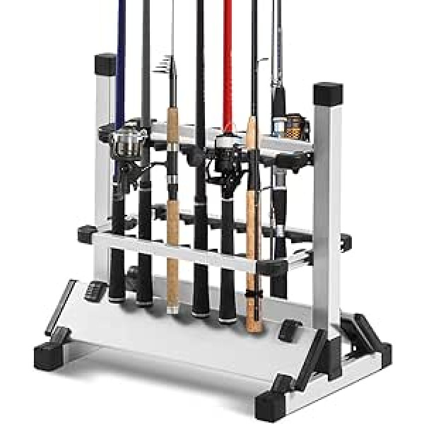 Wakects Fishing Rod Stand Base, Vertical Fishing Rods Aluminium Rod Stand, 12 Rods Fixed Holder for Fishing Rods, Removable Design, 44.5 x 50 x 32.5 cm