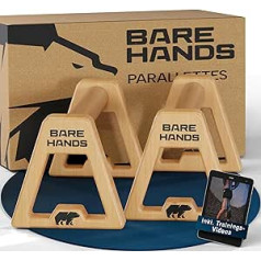 BARE HANDS Parallettes - 2 x locītavām draudzīgi un neslīdoši koka push-up rokturi, lielisks sporta aprīkojums, iekštelpās un ārā, ideāli piemērots stāvēšanai uz rokām un atspiešanās, īpaši garas