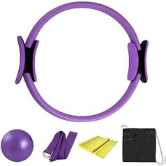 ALettous 5 dalių pilateso žiedų rinkinys, 14 colių Yoga Fitness Magic Circle Pilates įrangos rinkinys, skirtas treniruotėms namuose, apima kamuolį, tempimo diržą, ilginamąjį dirželį ir treniruočių žiedą treniruotėms