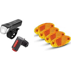 FISCHER Bicycle Light Set, Front and Rear Light, Battery, USB Charging Function and Light Functions, Splash Protection According to IP44, StVZO Approved