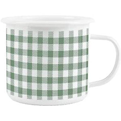 Green Gingham emaljas krūze — balta kempinga izturīgi karstie dzērieni āra krūze ceļojumu piknikiem Mājas pārgājieniem