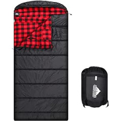 AGEMORE Cotton Flannel Sleeping Bag XL for Camping, Envelope Sleeping Bags for Adults, 220 x 89 cm, Ideal for 3-4 Seasons, Travel, Hiking and Outdoor Activities, Waterproof Comfort with Compression Bag