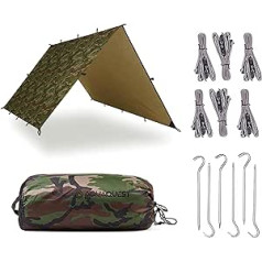 Aqua Quest Defender tarp – 100 % waterproof tarpaulin heavy duty nylon bushcraft survival shelter – 3 x 2, 3 x 3, 4 x 3, 4.5 x 4.5 m camouflage, olive green or with accessories kit., green, 3 x 3 m