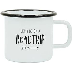 Him & I® - Enamel Mug with Saying Let's Go on a Roadtrip | Outdoor Enamel Mug | Robust, Lightweight & Shatterproof | Printed on Both Sides | for Camping, Trekking and Hiking