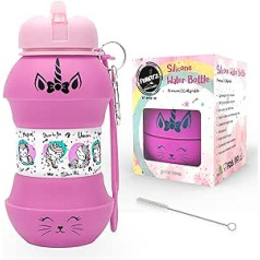 AToZ UK Unicorn ūdens pudele bērniem 550 ml atkārtoti lietojama silikona ūdens pudele, kas nesatur BPA, necaurlaidīga un jautra unikāls bumbas dizains ar ekskluzīvu apdruku meitenēm