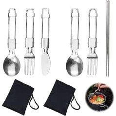 Foldable Cutlery Camping Outdoor Travel Cutlery Set Picnic Cutlery Stainless Steel Cutlery Picnic Utensil with Knife Fork Spoon Chopsticks for Camping Travel Picnic Hiking Travel Home Use 6 Pieces