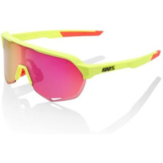 100% Sports Glasses S2 Matte Washed Out Neon Yellow Purple Multilayer Mirror Lens + Clear Lens Included, Washed Out Neon Yellow