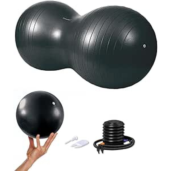 DumanAsen Exercise Ball with Pump, Peanut Ball, Fitness Ball for Yoga, Pilates, Core Training and Physical Therapy, 90cm x 45cm, Black