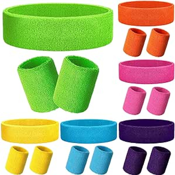 18 Pieces Sweatband Set for Men, Includes 12 Colorful Hair Bands, Wristband, Sweatband, Elastic Athletic Sweatband and 6 Sports Headbands, Sweat-Wicking, for Men, Women, Boys, Girls, Running, Gym