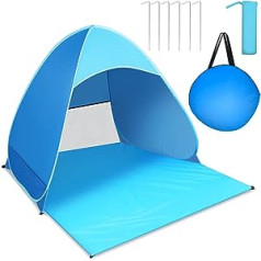 JOPHEK Pop-Up Beach Shelter, Beach Tent UPF 50+ Portable Beach Tent, Small Pack Size, Includes Carry Bag and Pegs, Blue