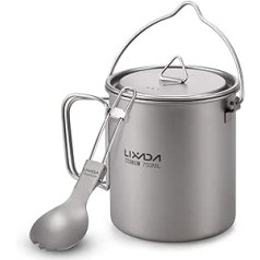 Lixa-da Titanium Camping Pot with Lid and Foldable Spork, 750 ml/900 m/1100 ml, Lightweight Picnic Cookware, for Outdoor Camping Hiking Backpack Picnic, 128 g